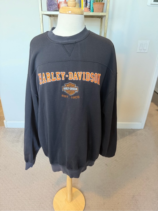 Harley-Davidson Other - Harley-Davidson Black Crewneck with Orange Logo Embroidery